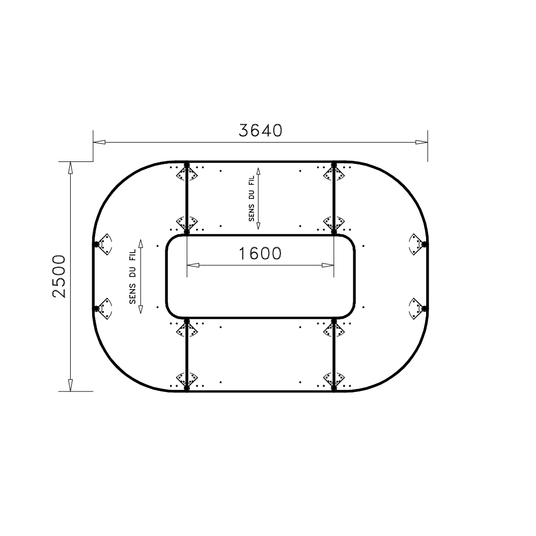 Table de réunion anneau 14 places Alliance - 364 x 250 cm - piétement époxy - plateau ébénisterie