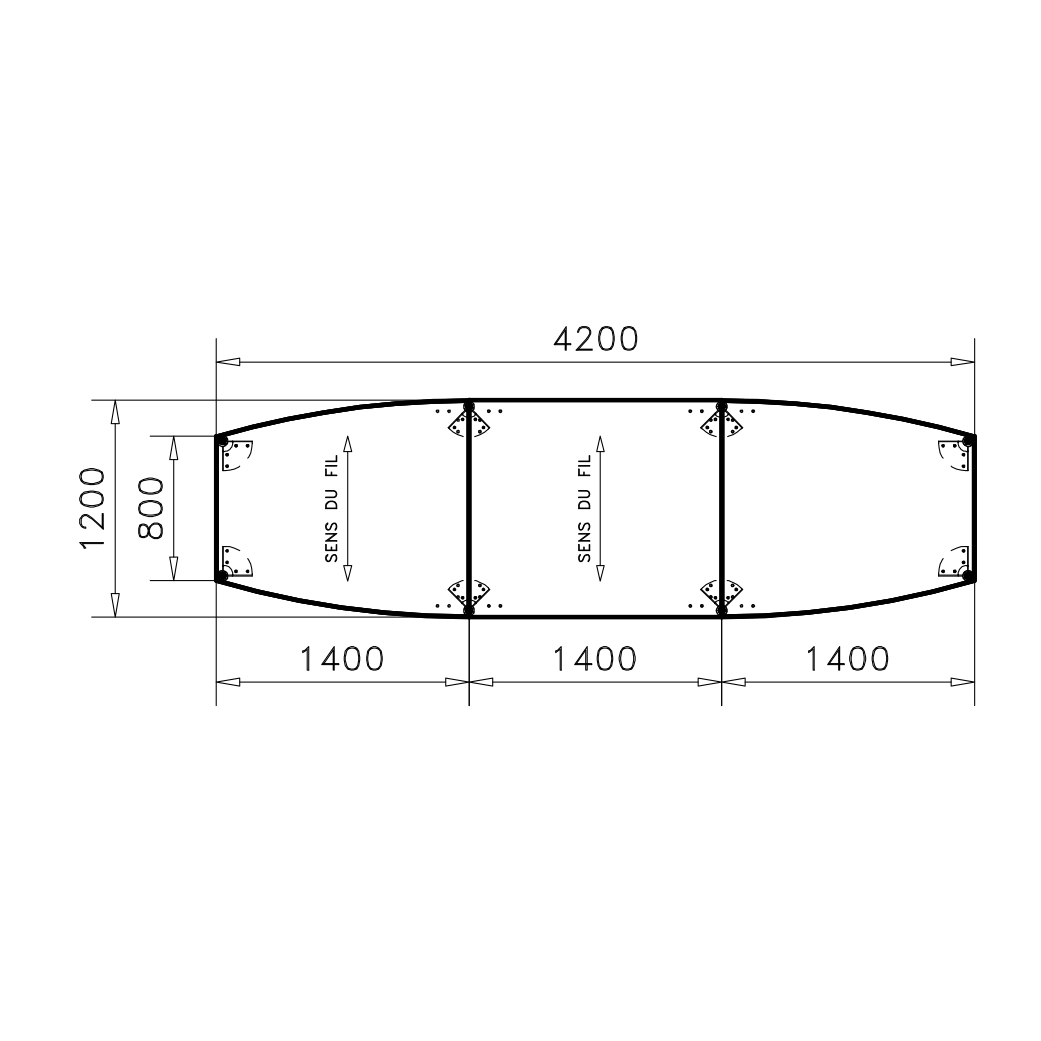 Table de réunion tonneau 14 places Alliance - 420 x 120 cm - piétement chrome - plateau ébénisterie