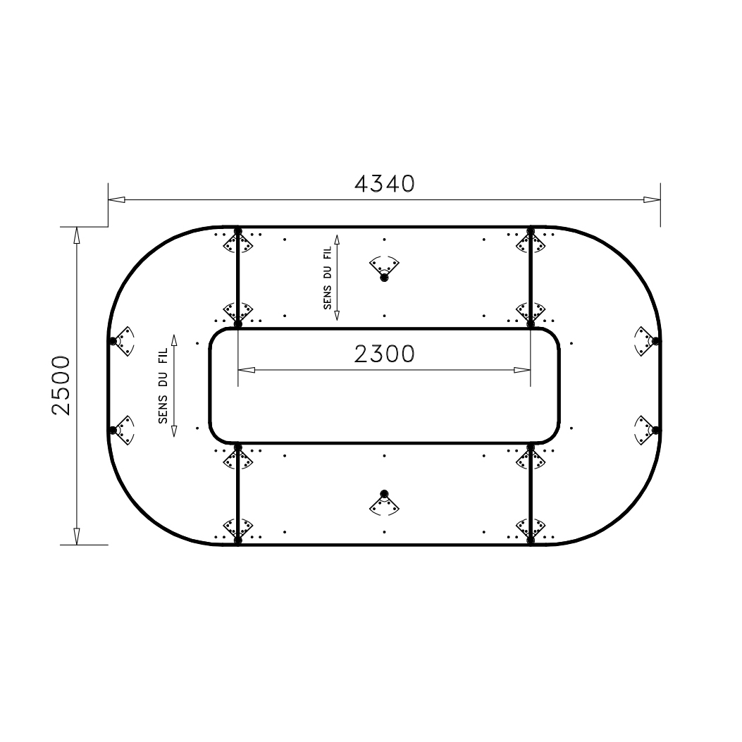 Table de réunion anneau 16 places Alliance - 434 x 250 cm - piétement époxy - plateau ébénisterie