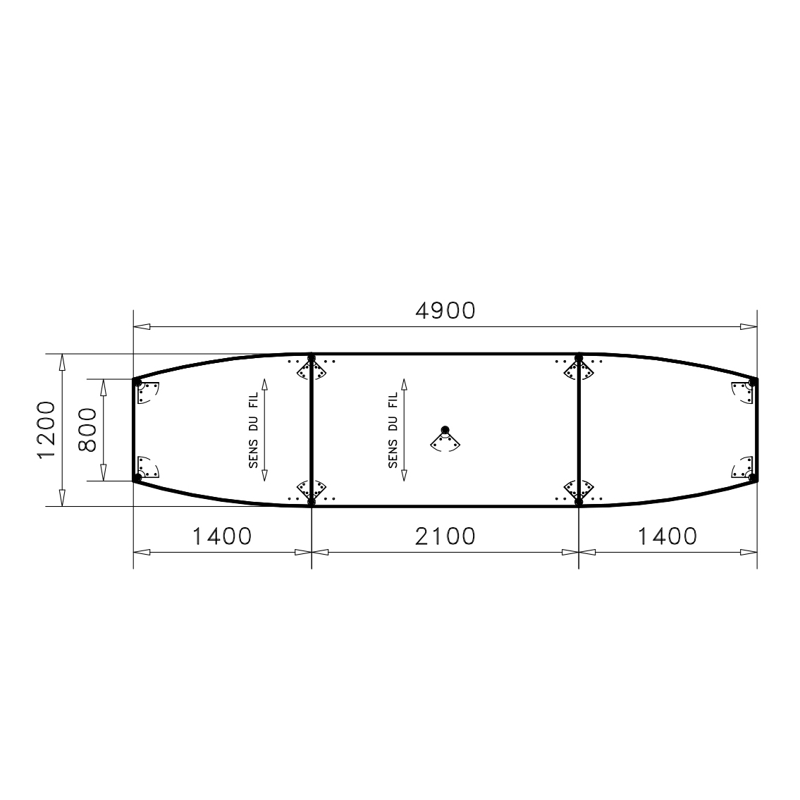 Table de réunion tonneau 16 places Alliance - 490 x 120 cm - piétement chrome - plateau ébénisterie