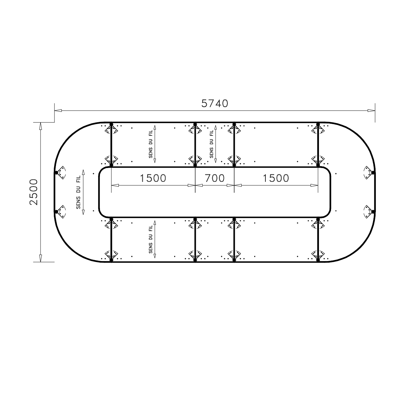 Table de réunion anneau 20 places Alliance - 574 x 250 cm - piétement époxy - plateau ébénisterie