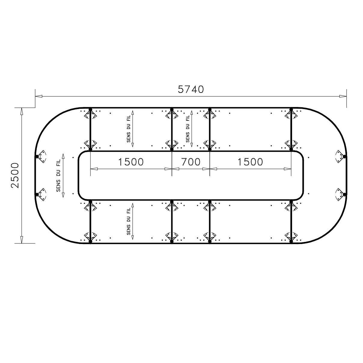 Table de réunion anneau 20 places Alliance - 574 x 250 cm - piétement chrome - plateau ébénisterie