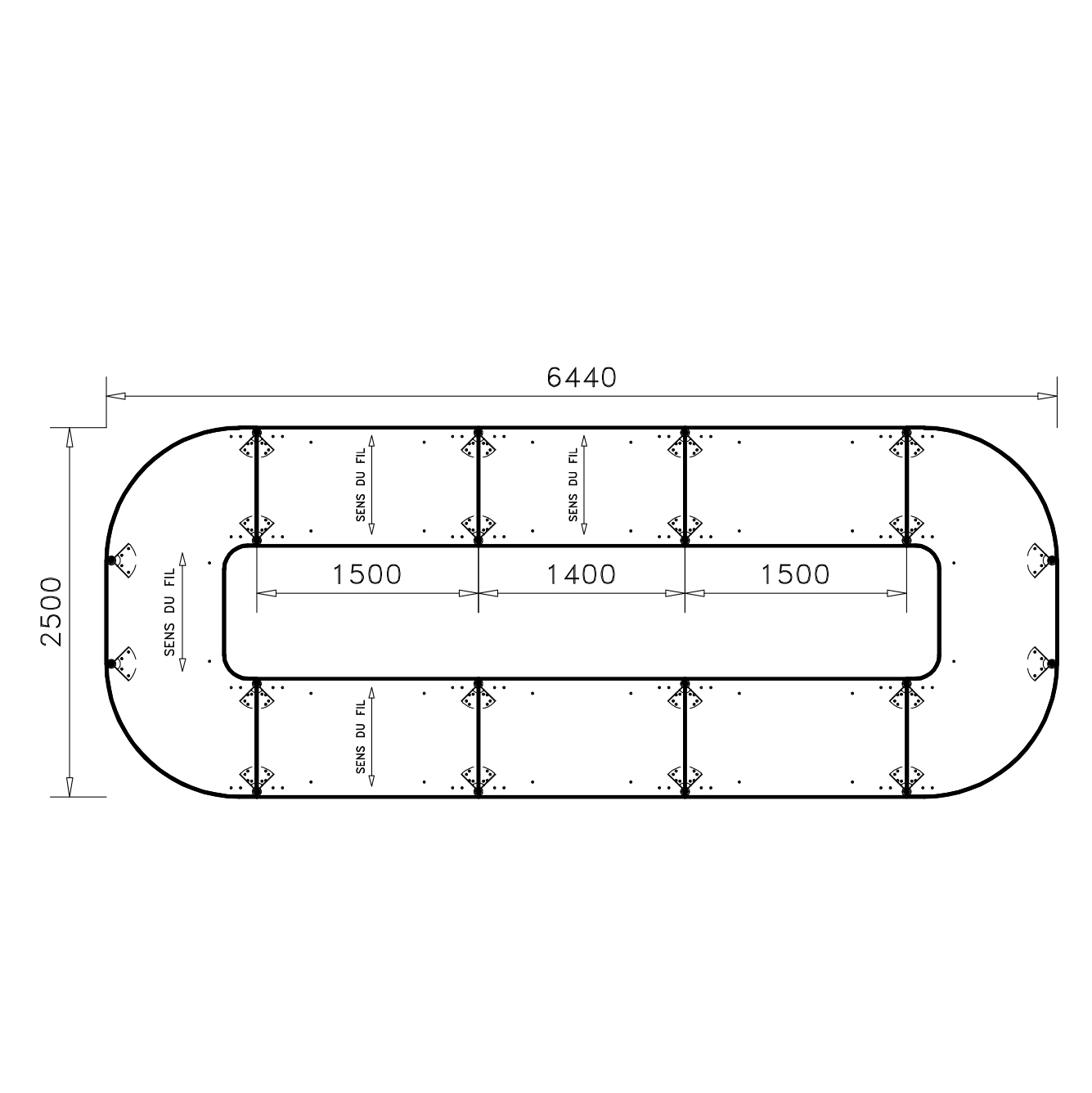 Table de réunion anneau 22 places Alliance - 644 x 250 cm - piétement époxy - plateau ébénisterie