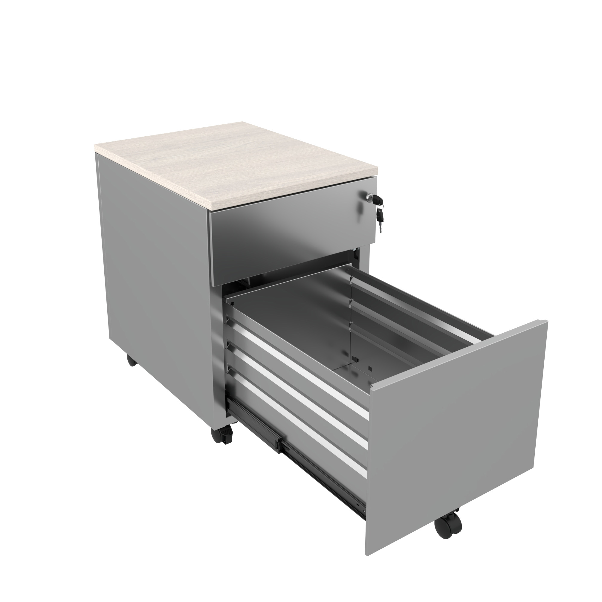 Caisson mobile métallique Evidence - 1 tiroir plat + 1 tiroir - dossiers suspendus - avec coiffe