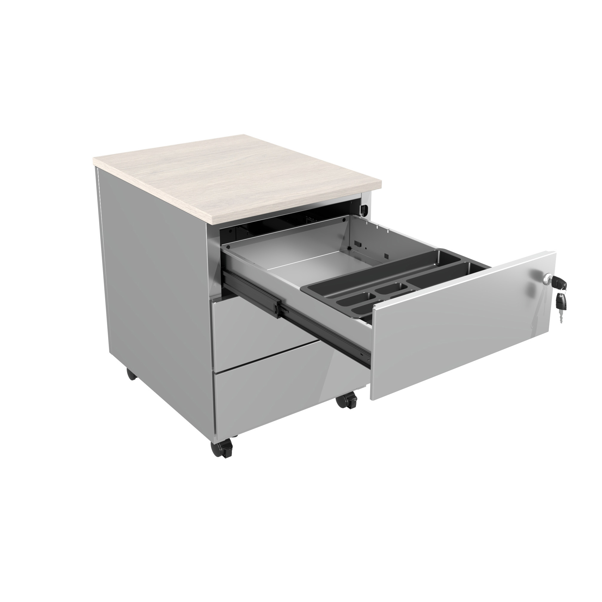 Caisson mobile métallique Evidence - 3 tiroirs plats - avec coiffe