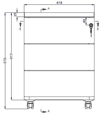 Caisson mobile métallique Evidence - 3 tiroirs plats - avec coiffe