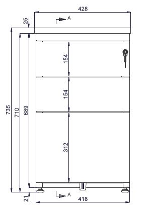 Caisson hauteur bureau métallique Evidence - 2 tiroirs plats + 1 tiroir dossiers suspendus - pr. 80 cm