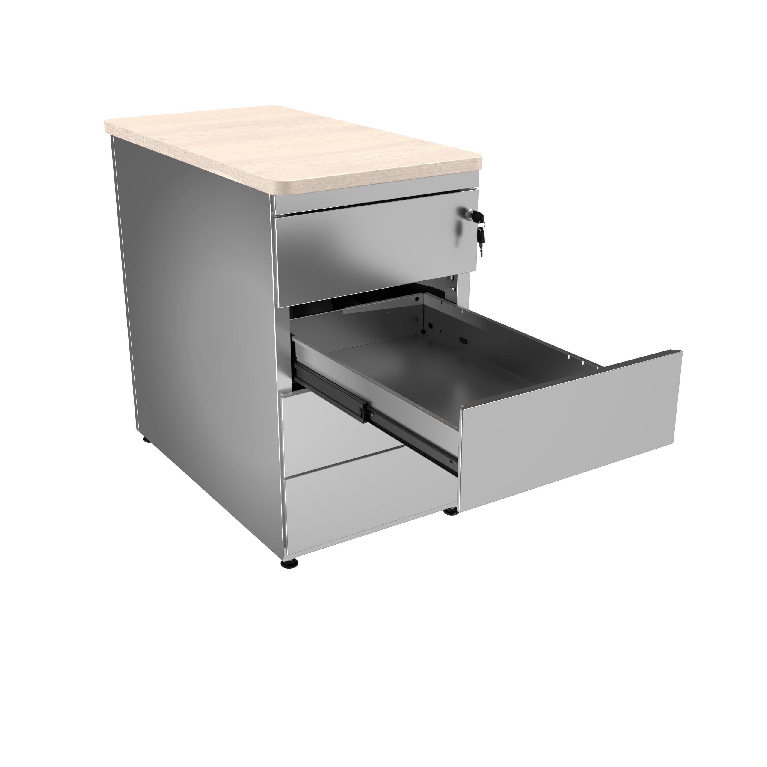 Caisson hauteur bureau métallique Evidence - 4 tiroirs plats pr. 80 cm -