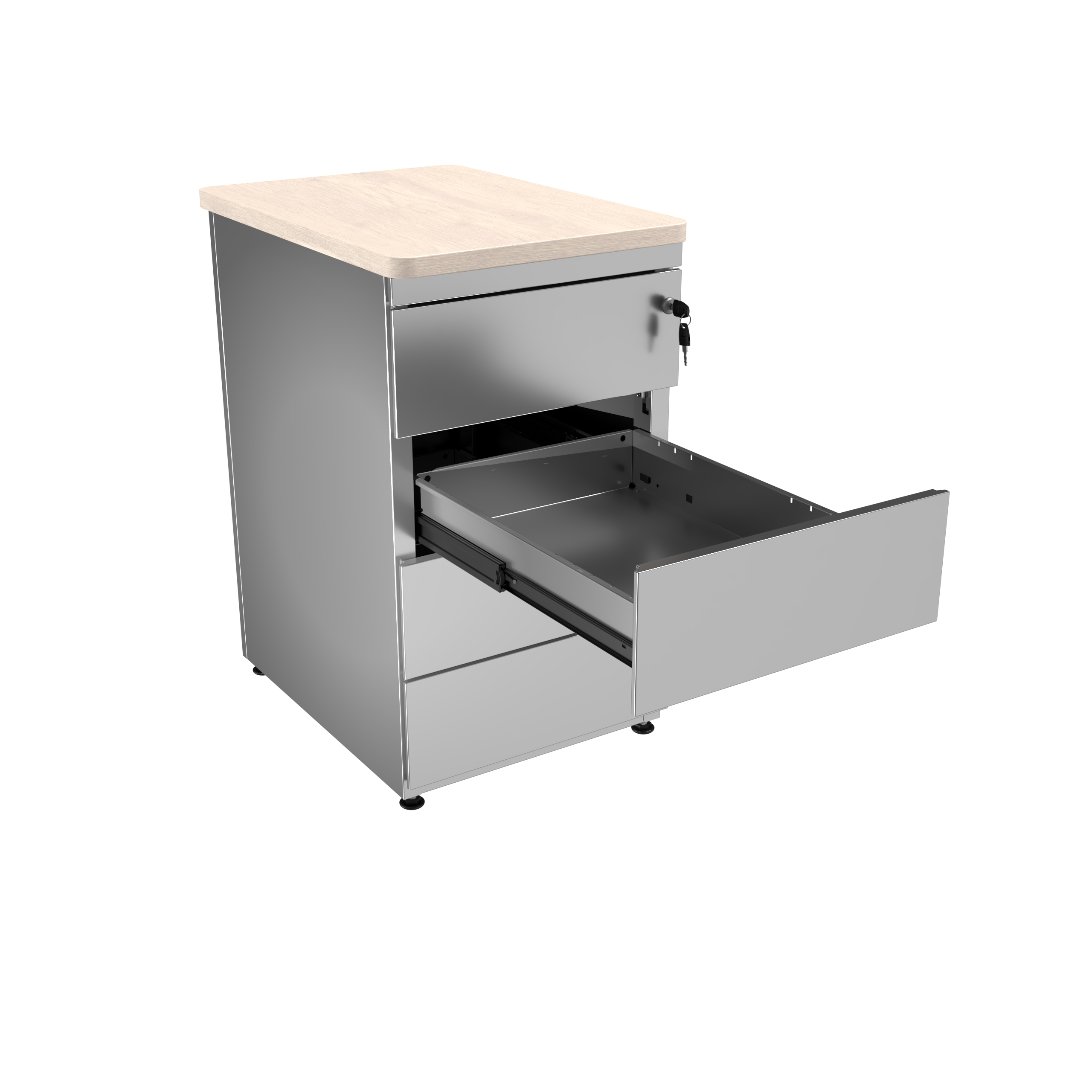 Caisson hauteur bureau métallique Evidence - 4 tiroirs plats pr. 60 cm -