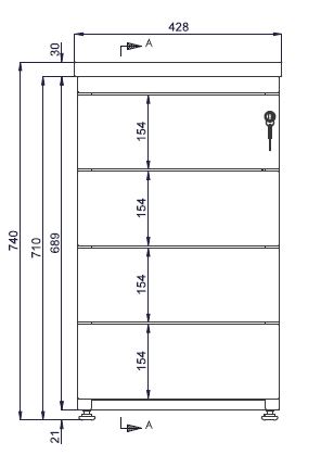 Caisson hauteur bureau métallique Evidence - 4 tiroirs plats pr. 60 cm -