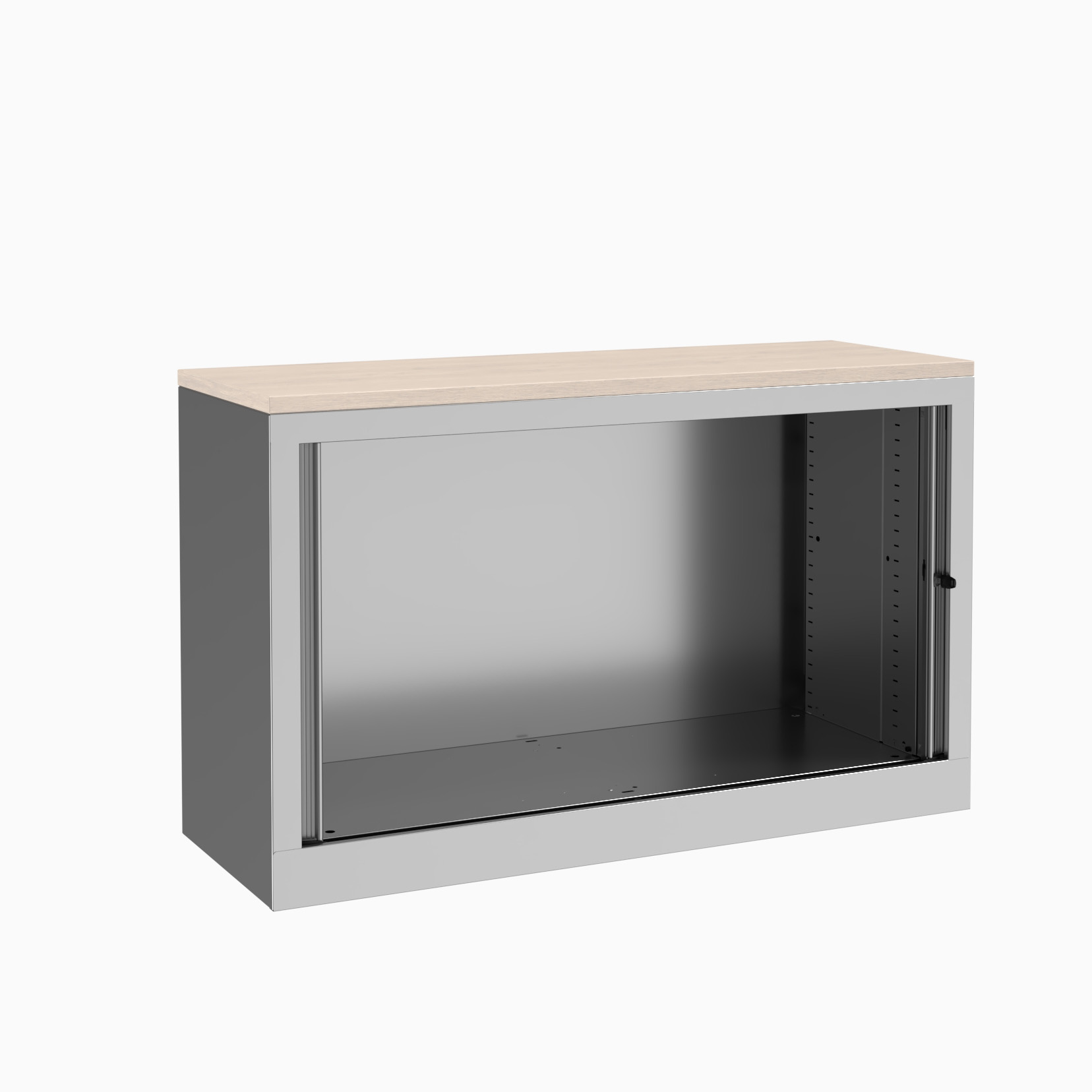 Armoire hauteur bureau métallique Evidence - l. 120 cm - 1 tablette - façade décor bois - fermeture rideaux