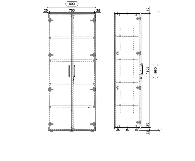 Armoire mélaminé Evidence - h. 198 x l. 80 cm - 4 tablettes métalliques - portes battantes