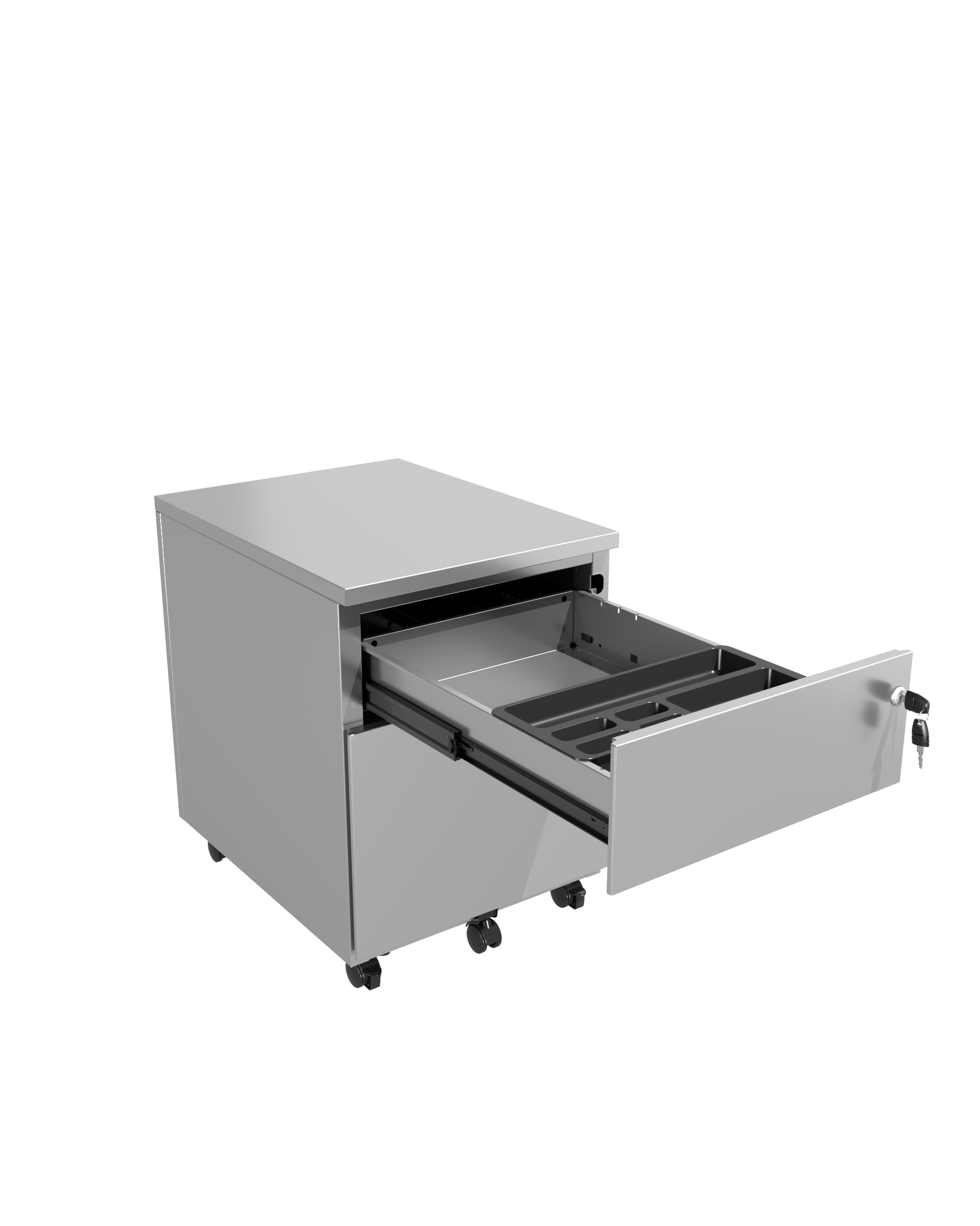 Caisson mobile métallique Evidence - 1 tiroir plat + 1 tiroir dossiers suspendus - délai court