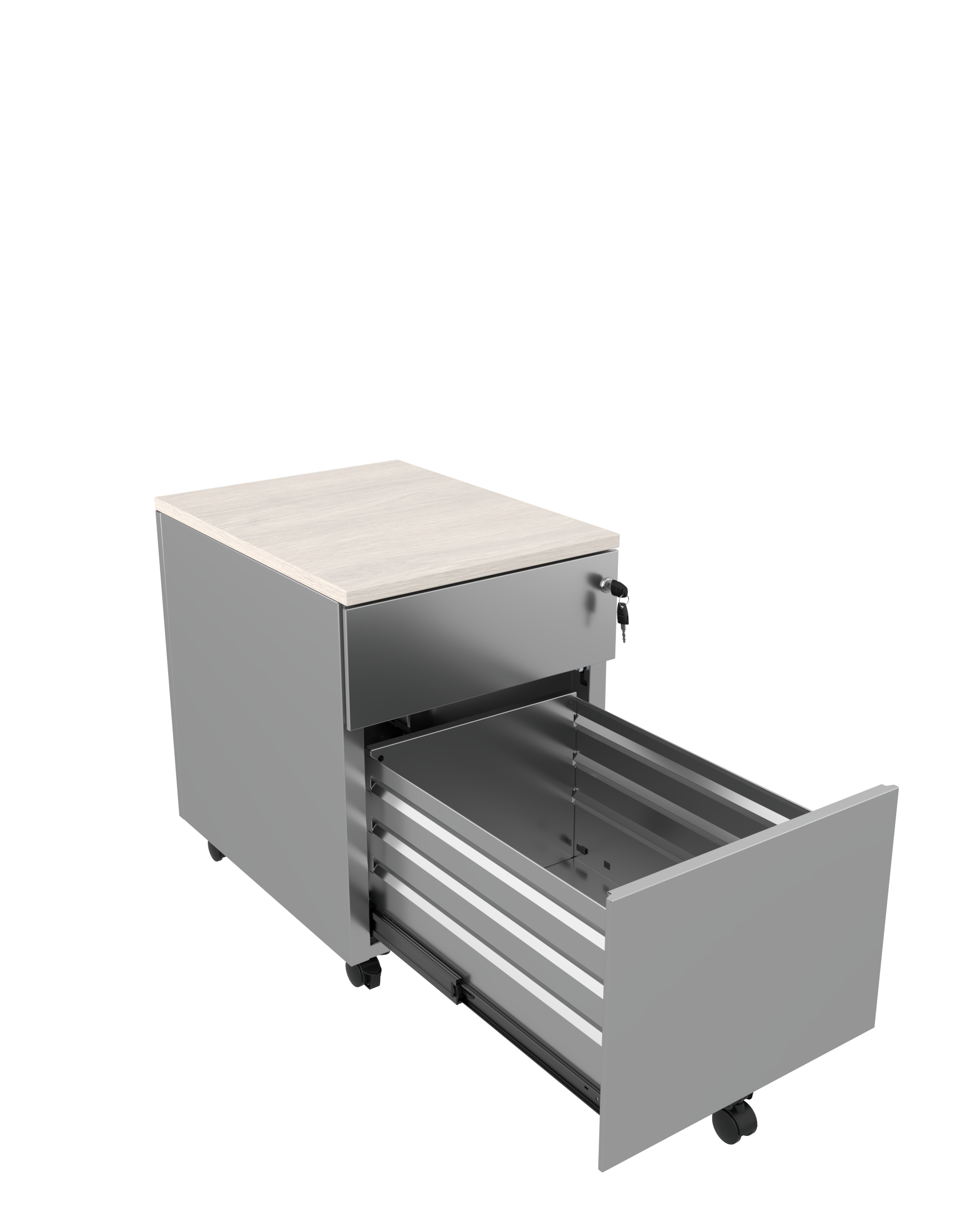 Caisson mobile métallique Evidence - 1 tiroir plat + 1 tiroir dossiers suspendus - avec coiffe - délai court