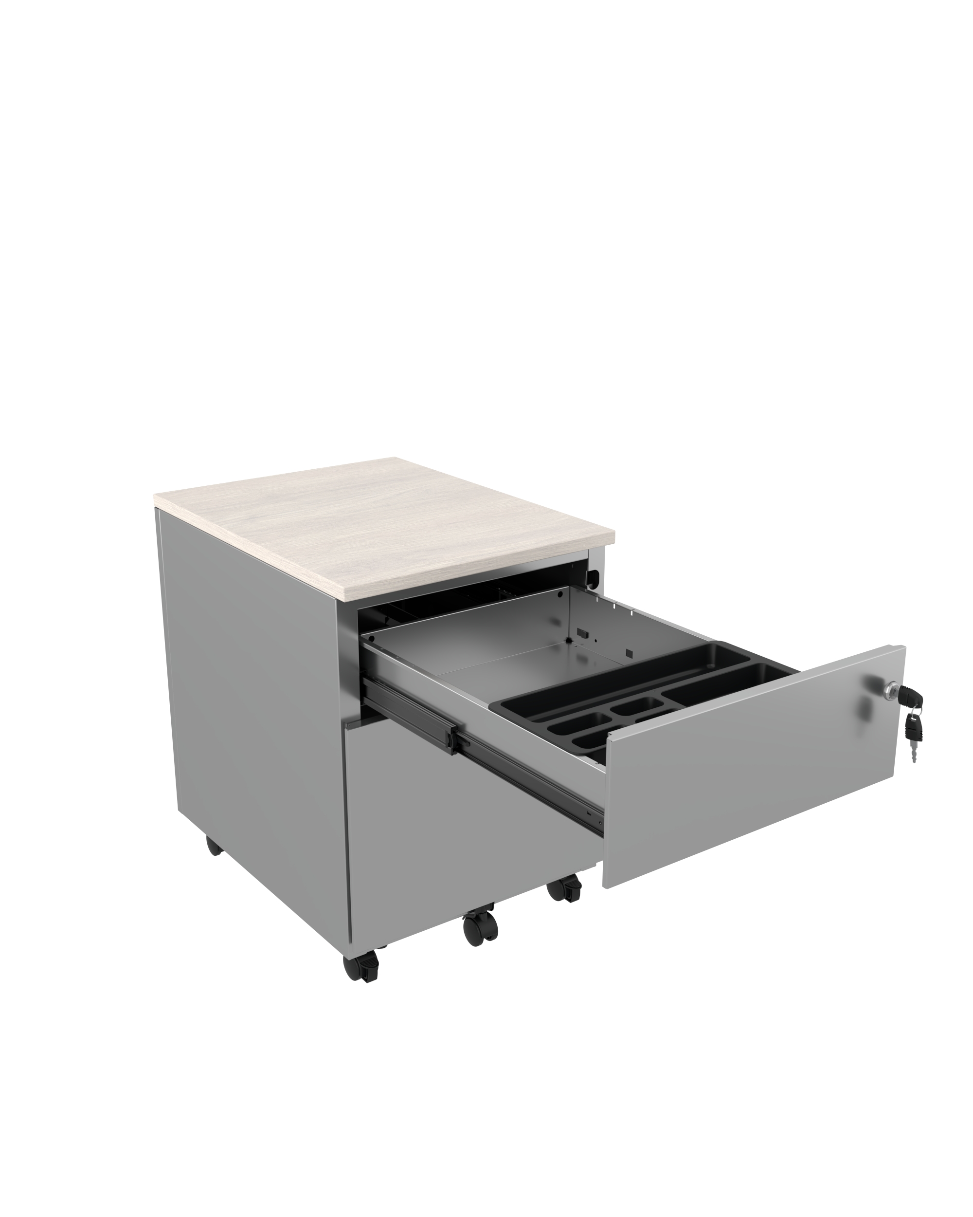 Caisson mobile métallique Evidence - 1 tiroir plat + 1 tiroir dossiers suspendus - avec coiffe - délai court