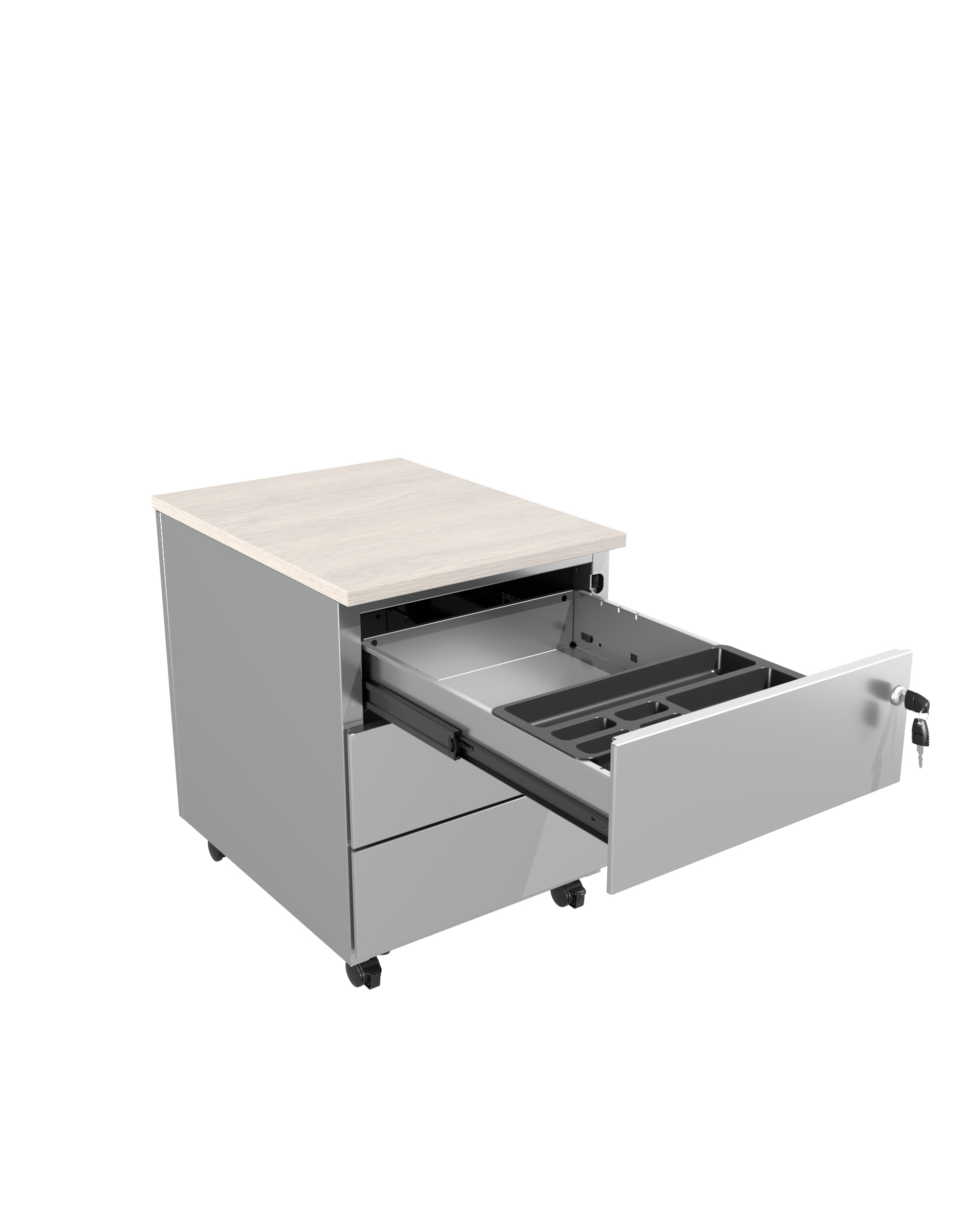 Caisson mobile métallique Evidence - 3 tiroirs plats - avec coiffe - délai court