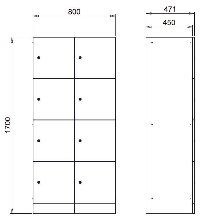 Meuble de rangement mélaminé Evidence - 8 casiers - fermeture à clé- délai court- clé passe partout non fournie