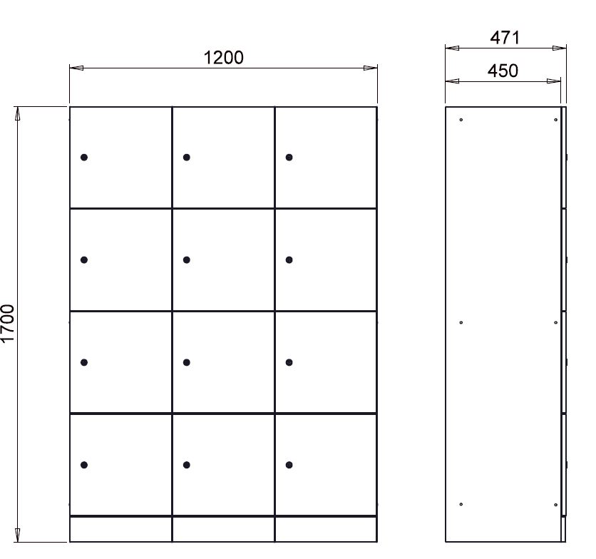 Meuble de rangement mélaminé Evidence - 12 casiers - fermeture à clé- délai court- clé passe partout non fournie