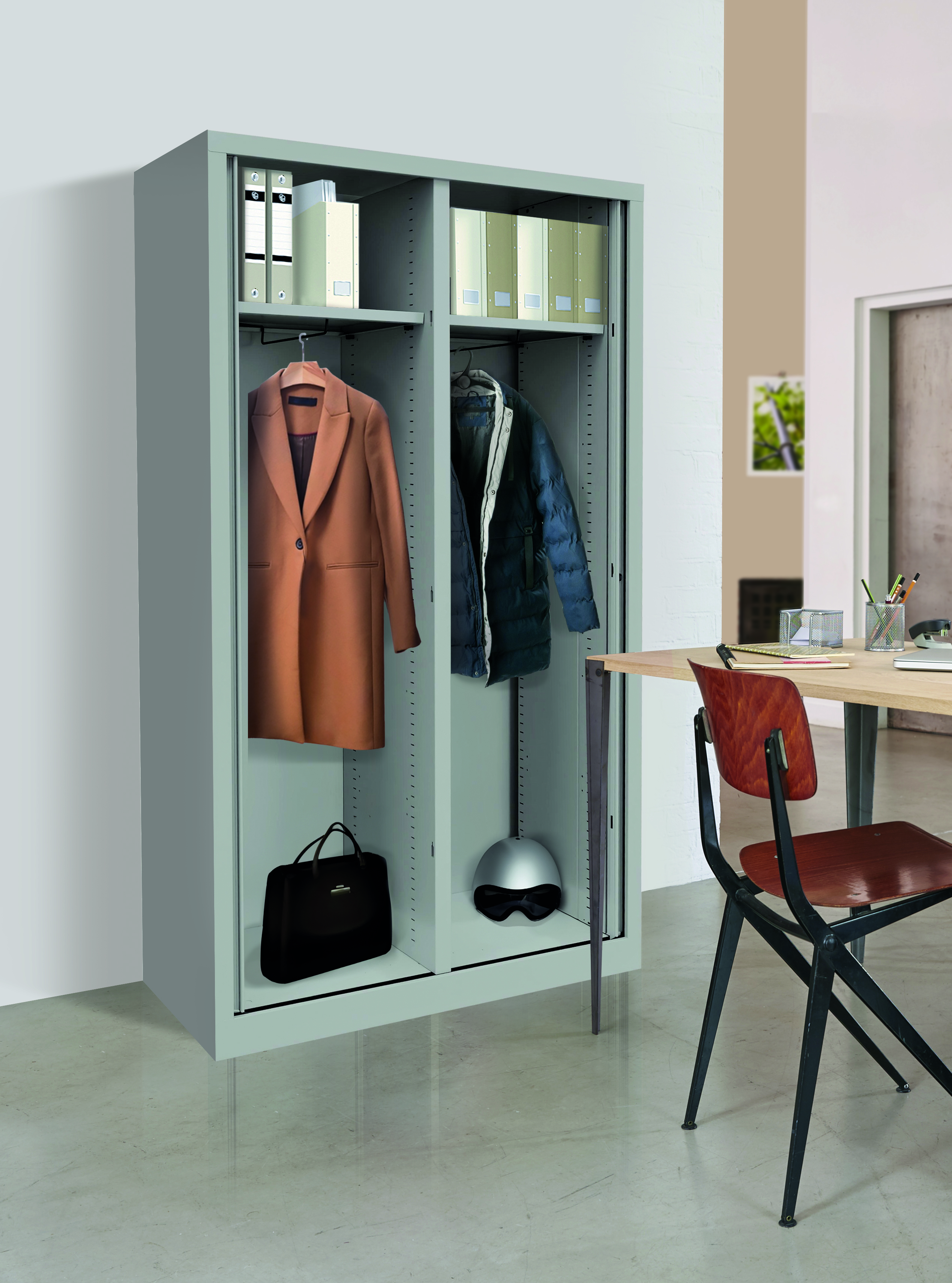 Vestiaire double métallique Etic - h. 198 x l. 120 cm - unicolore - fermeture rideaux 2 serrures -