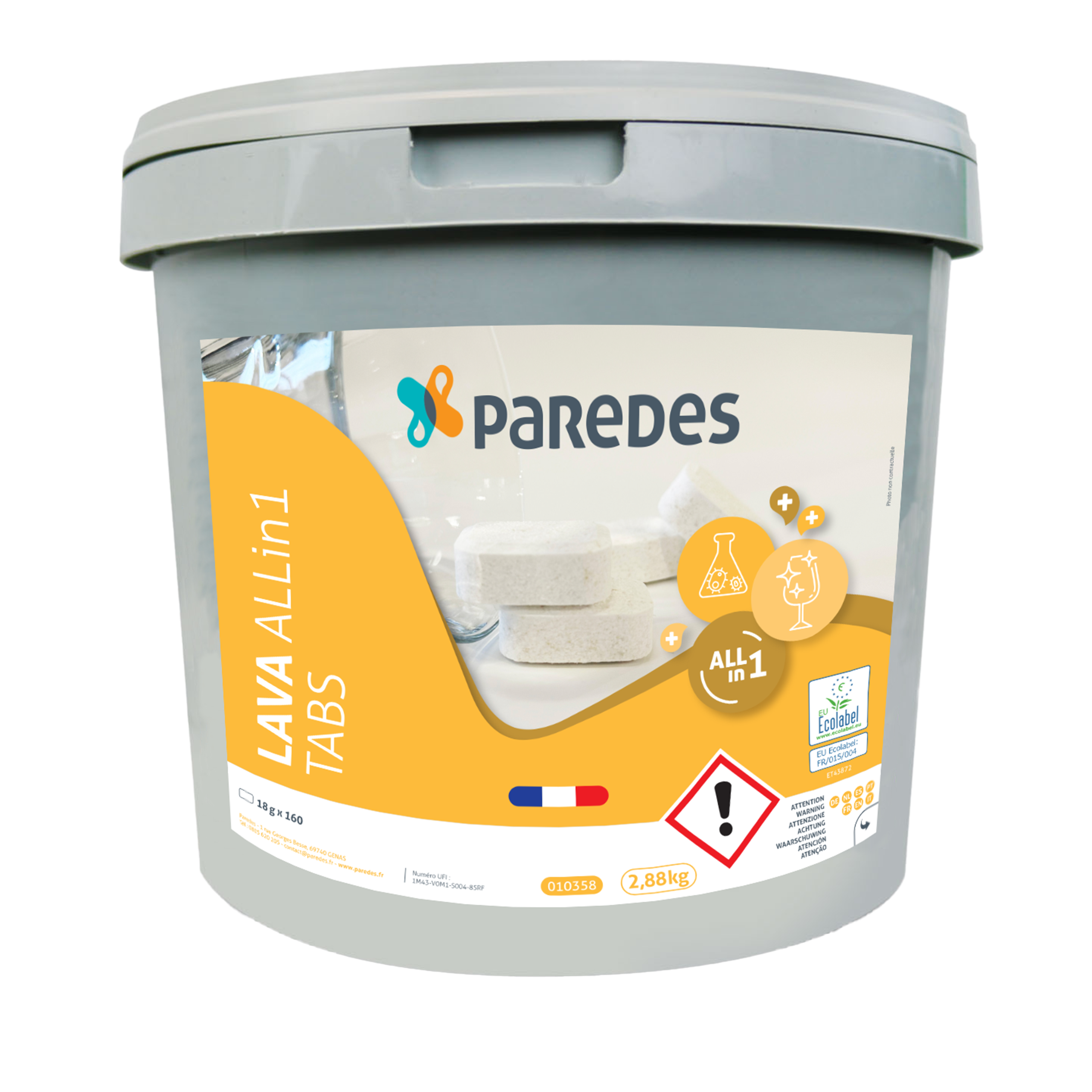 Tablettes lave-vaisselle lava all in 1 tabs - Ecolabel - seau de 160 tablettes - PAREDES