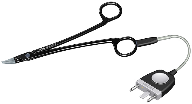 Pince BiClamp - l. 190 mm - autoclavable - coudée 23° - mors lisses - câble 3 m - fiche MF-2 -