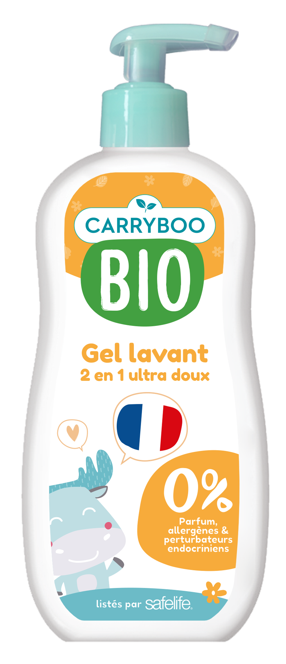 Gel lavant Carryboo à l'abricot bio-flacon pompe 500ml- 3 cartons de 18 unités