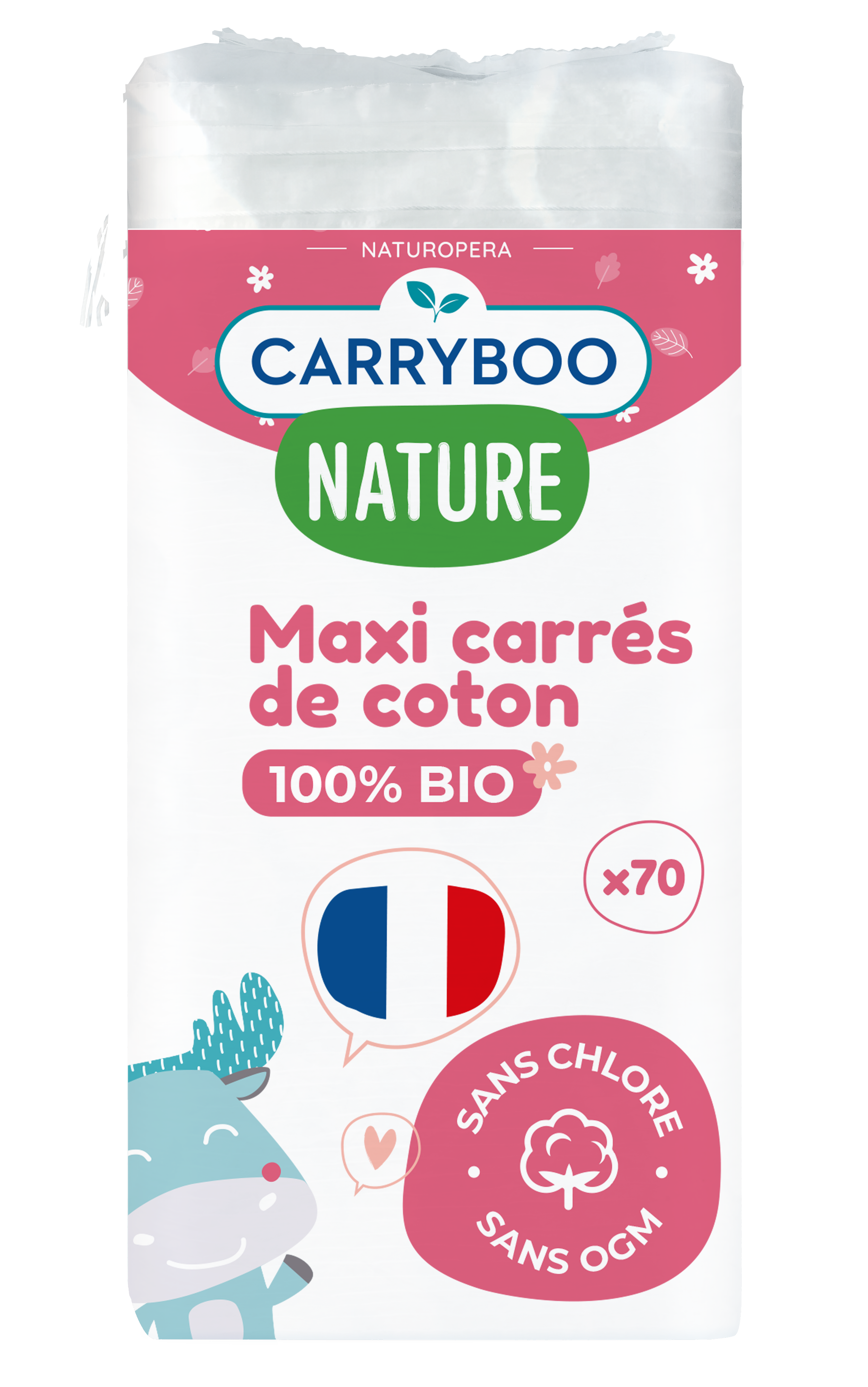 Maxi-carrés Carryboo en coton 100% bio - 3 cartons de 2520 unités