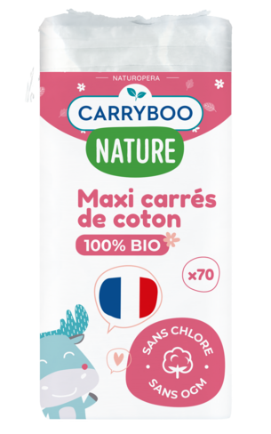Maxi-carrés Carryboo en coton 100% bio - 3 cartons de 2520 unités