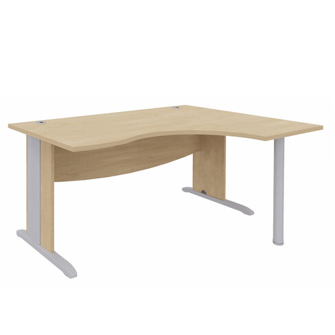 Bureau compact 90° asymétrique Majesty - l. 160 x l. 120 x pr. 80-60 cm - piétement à dégagement latéral