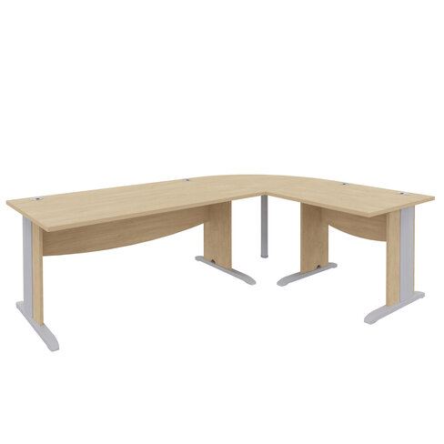 Bureau droit Majesty - l. 160 x pr. 80 cm + angle 90° + retour l. 80 x pr. 80 cm - piétement dégagement latéral