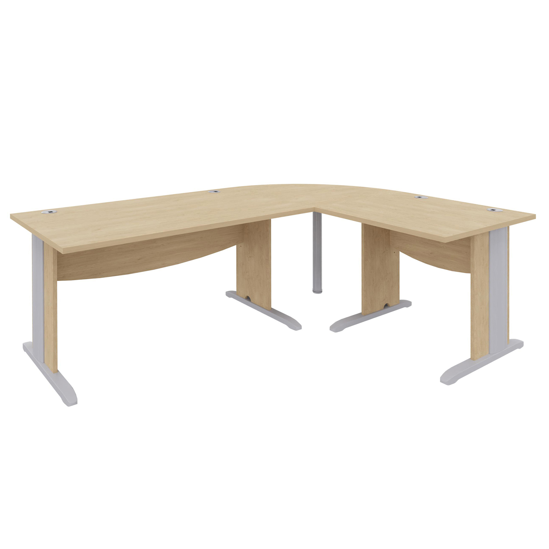 Bureau droit Majesty - l. 140 x pr. 80 cm + angle 90° + retour l. 80 x pr. 80 cm - piétement dégagement latéral