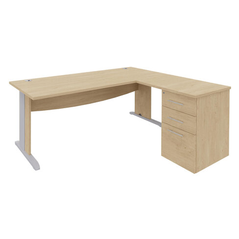 Bureau droit Majesty - l. 180 x pr. 80 cm + retour l. 80 x pr. 60 cm sur caisson - piétement dégagement latéral