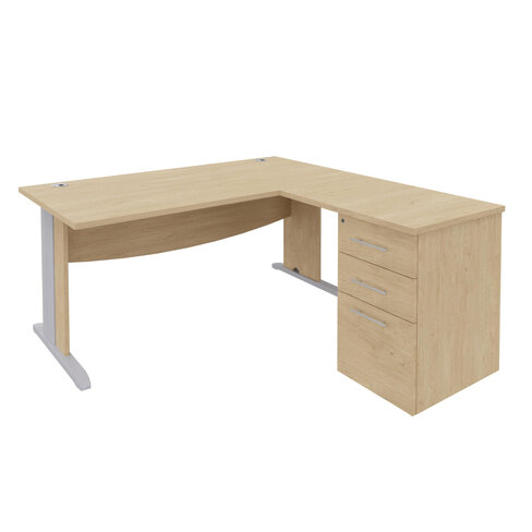 Bureau droit Majesty - l. 160 x pr. 80 cm + retour l. 80 x pr. 60 cm sur caisson - piétement dégagement latéral