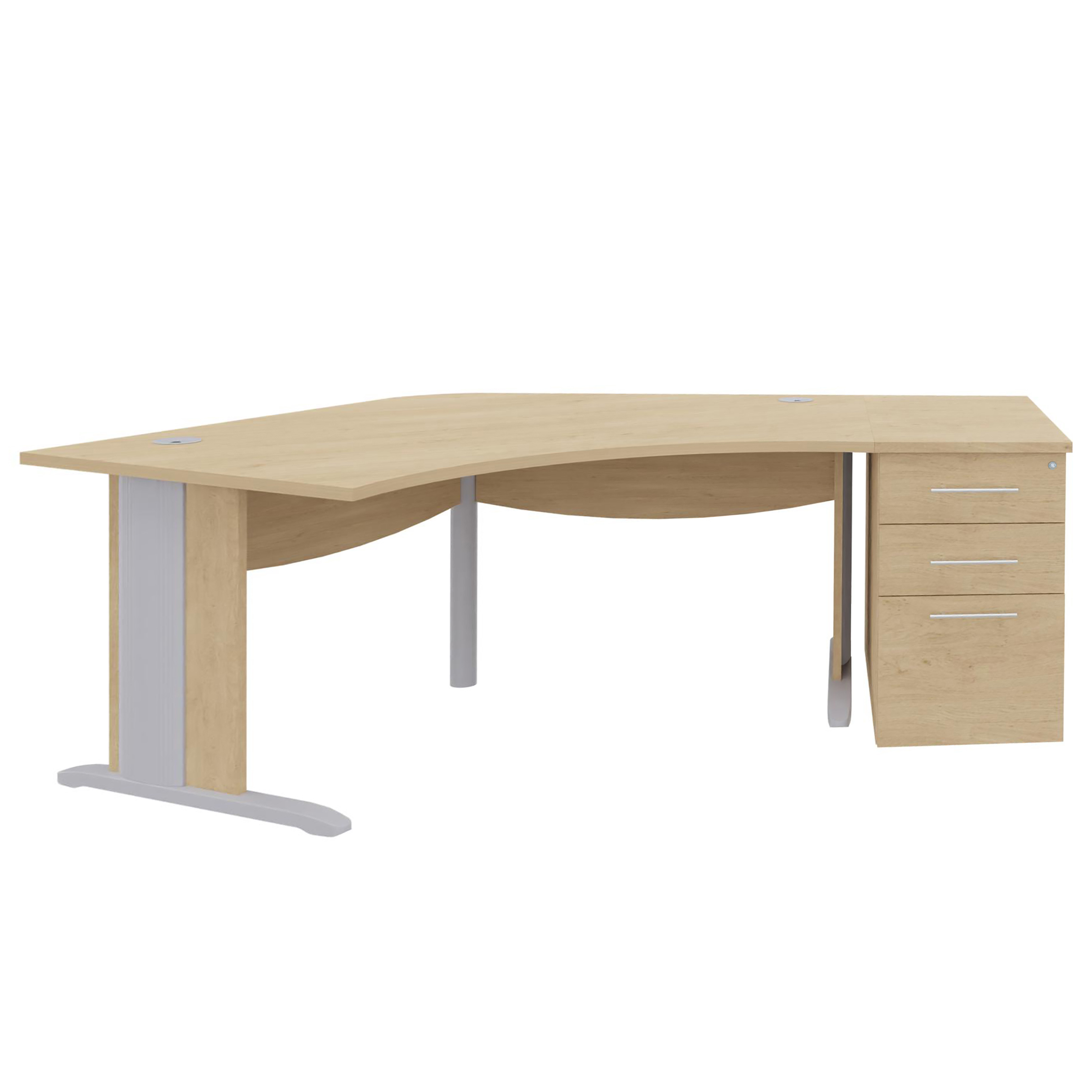 Bureau compact 120° symétrique Majesty - l. 185 x pr. 80 cm + caisson h. bureau - piétement dégagement latéral