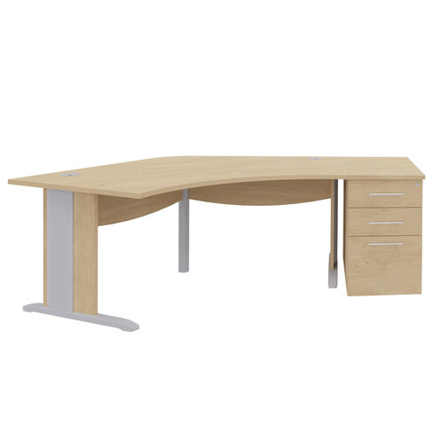 Bureau compact 120° symétrique Majesty - l. 185 x pr. 80 cm + caisson h. bureau - piétement dégagement latéral