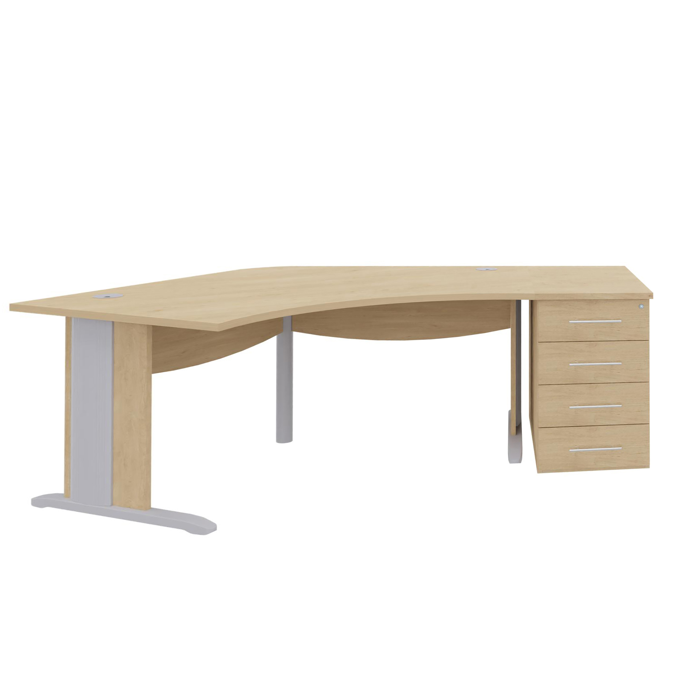 Bureau compact 120° symétrique Majesty - l. 185 x pr. 80 cm + caisson h. bureau - piétement dégagement latéral