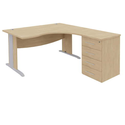 Bureau compact 90° asymétrique Majesty - l.160 x l.120 x pr. 80-60 cm + caisson h. bureau pr. 60 cm - piétement