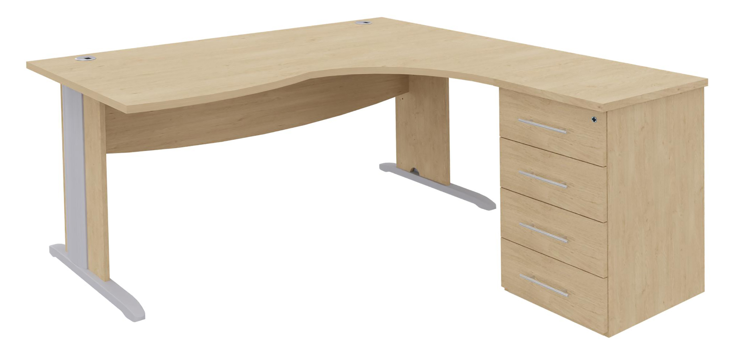 Bureau compact 90° asymétrique Majesty - l.180 x l.120 x pr. 80-60 cm + caisson h. bureau pr. 60 cm - piétement