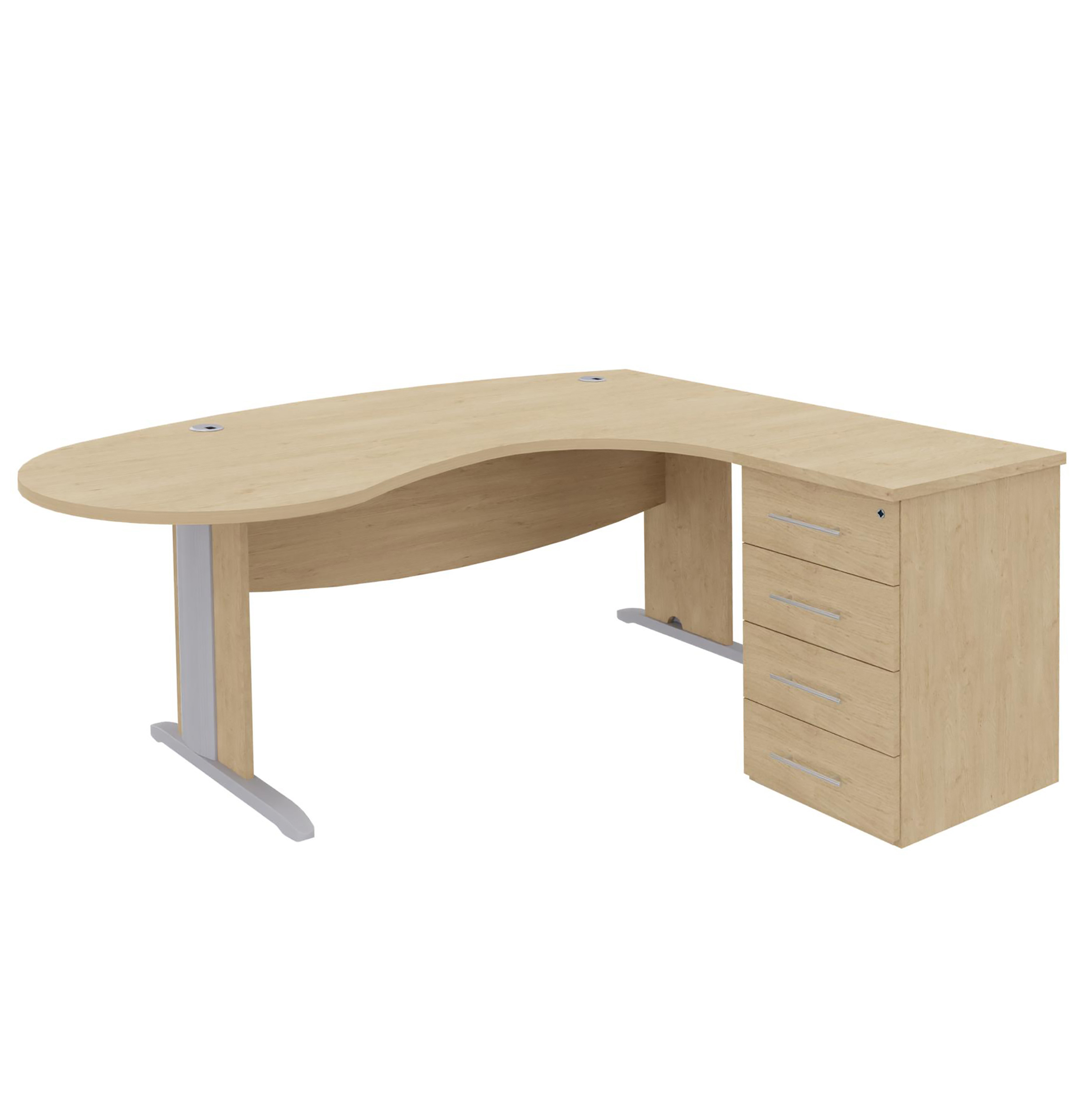 Bureau ergonomique compact 90° asymétrique Majesty - l. 200 x l. 110 x pr. 60 cm + caisson h. bureau 4 tiroirs