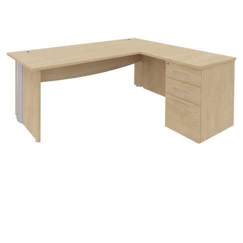 Bureau droit Majesty - l. 180 x pr. 80 cm + retour l. 80 x pr. 60 cm sur caisson - pieds panneaux