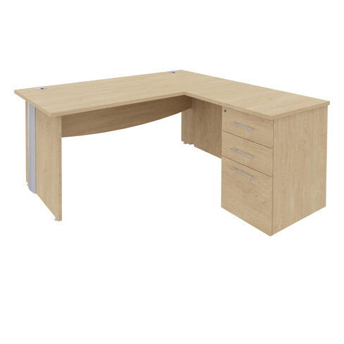 Bureau droit Majesty - l. 160 x pr. 80 cm + retour l. 80 x pr. 60 cm sur caisson - pieds panneaux