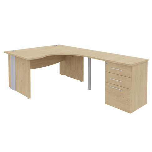 Bureau 90° asymétrique Majesty - l. 160 x l. 120 x pr. 80-60 cm + retour l. 80 x pr. 60 cm sur caisson