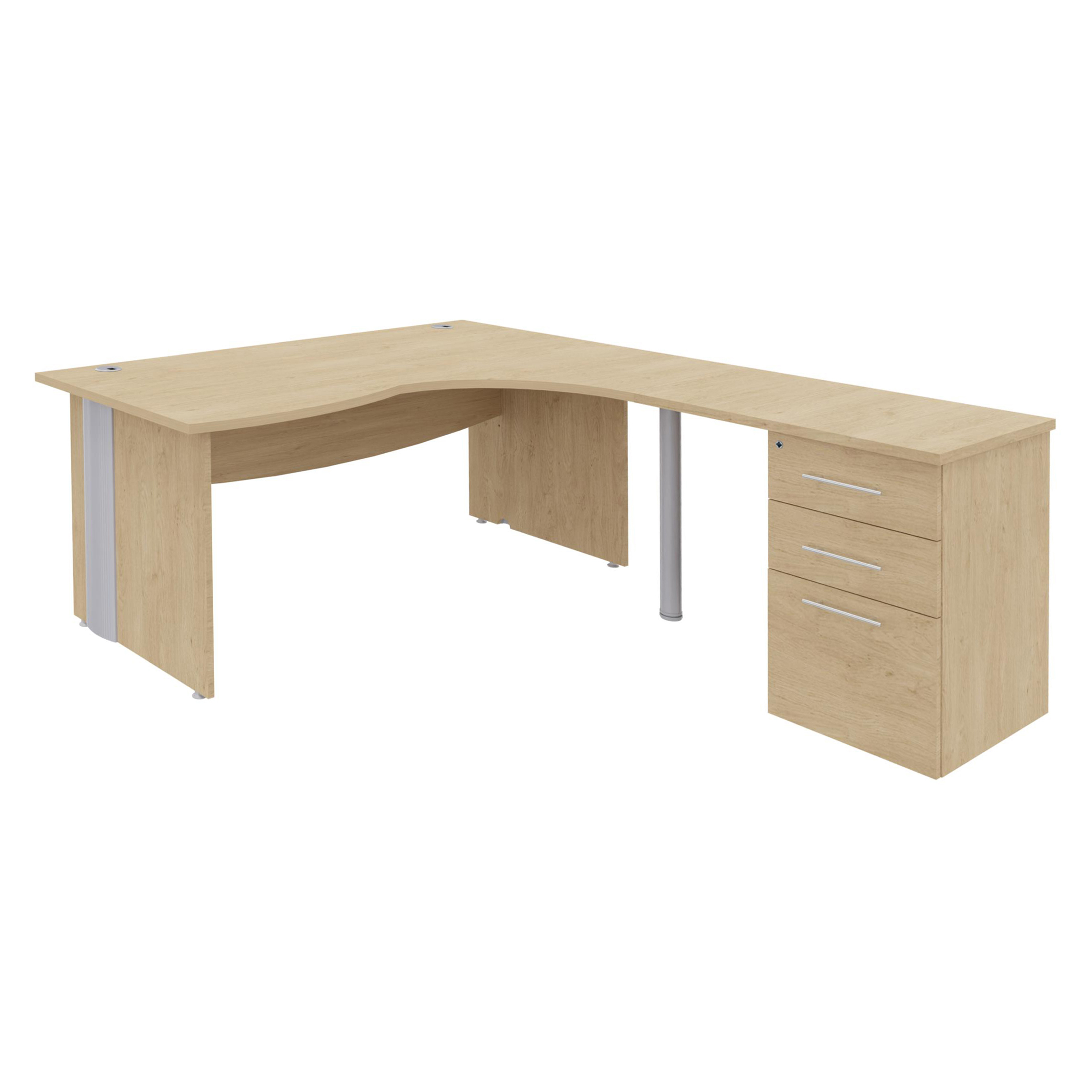 Bureau 90° asymétrique Majesty - l. 180 x l. 120 x pr. 80-60 cm + retour l. 80 x pr. 60 cm sur caisson