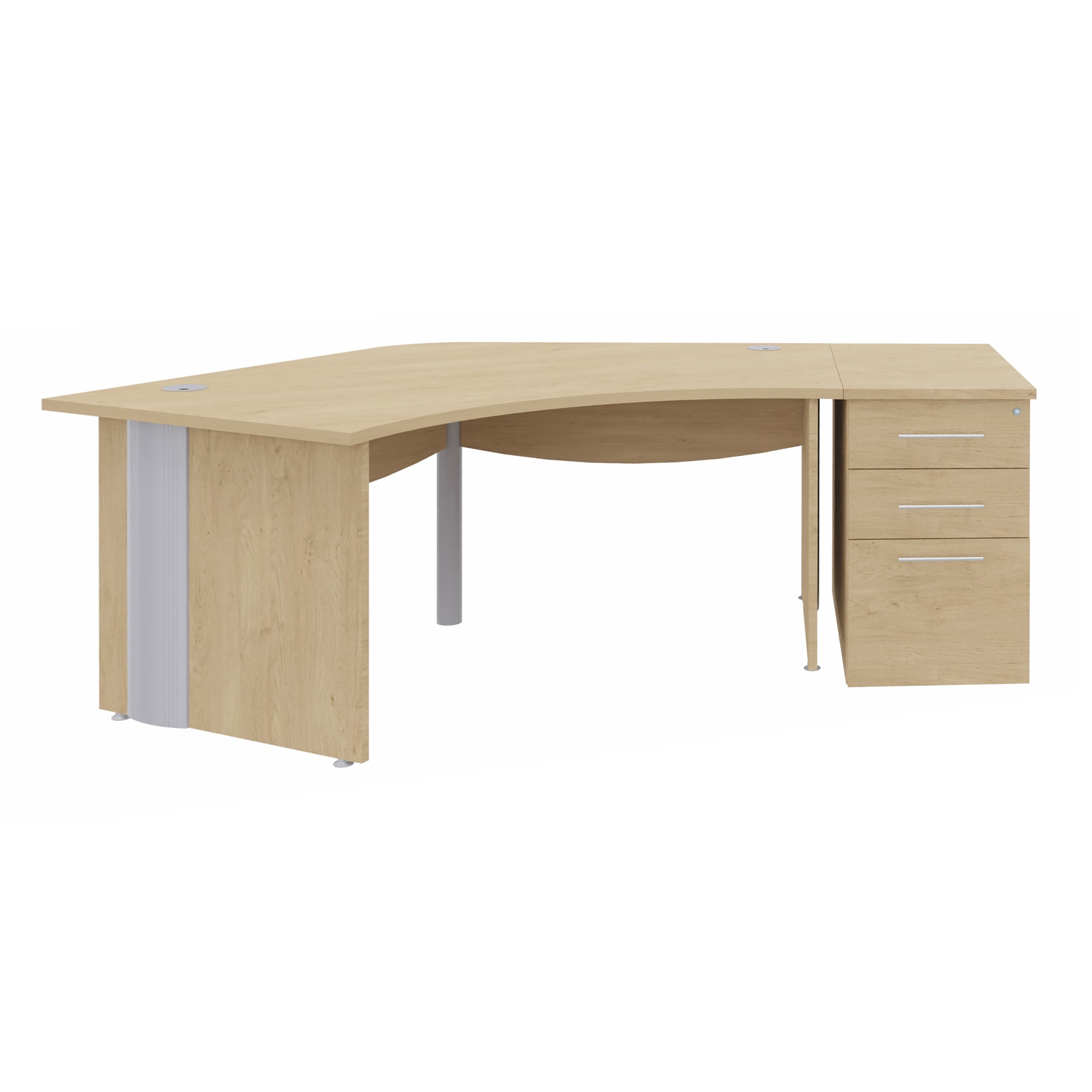 Bureau 120° symétrique Majesty - l. 108 x pr. 80 cm + caisson h. bureau - 3 tiroirs - pieds panneaux