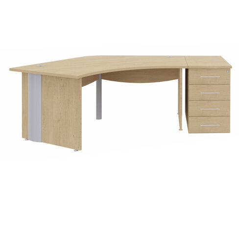 Bureau 120° symétrique Majesty - l. 108 x pr. 80 cm + caisson h. bureau - 4 tiroirs plats - pieds panneaux