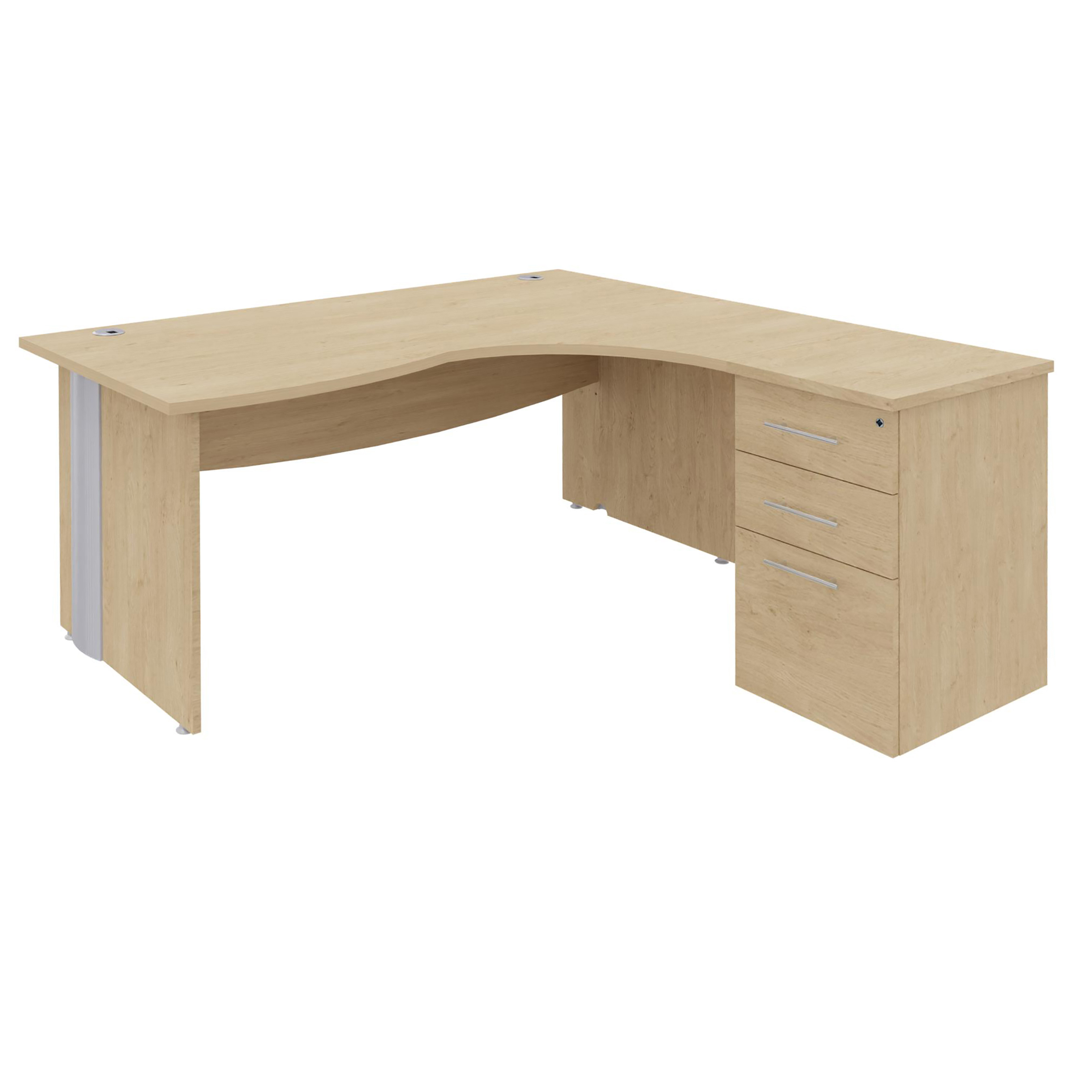 Bureau 90° asymétrique Majesty - l. 180 x l. 120 x pr. 80-60 cm + caisson h. bureau - 3 tiroirs - pieds panneaux