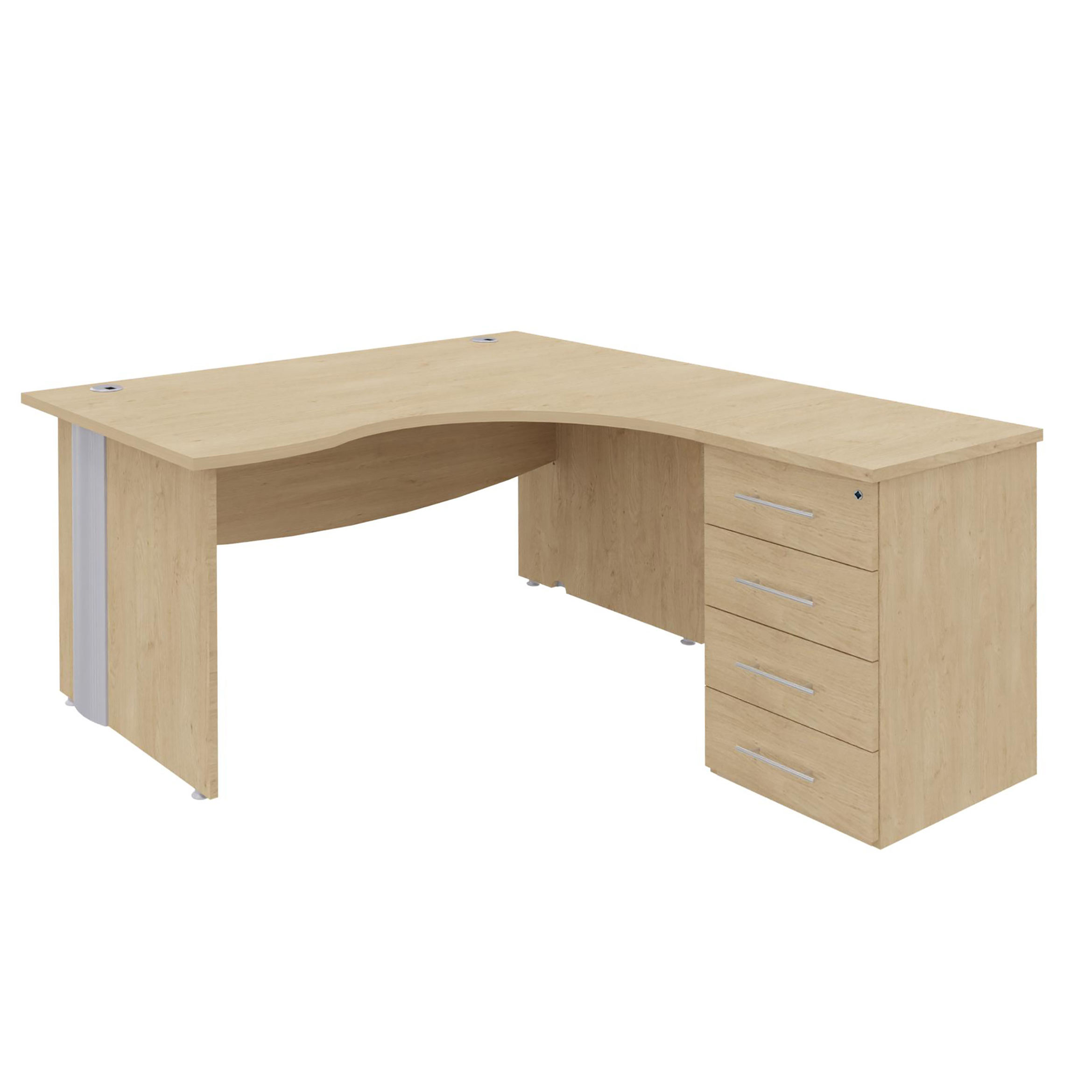 Bureau 90° asymétrique Majesty - l. 160 x l. 120 x pr. 80-60 cm + caisson h. bureau pr. 60 cm - pieds panneaux