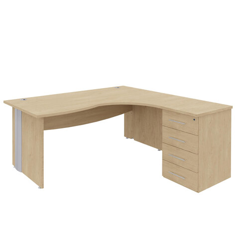 Bureau 90° asymétrique Majesty - l. 180 x l. 120 x pr. 80-60 cm + caisson h. bureau pr. 60 cm - pieds panneaux