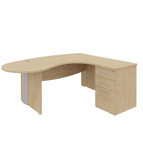 Bureau ergonomique 90° asymétrique Majesty - l.200 x l.110 x pr. 60 cm + caisson h. bureau 3 tiroirs - pieds panneaux