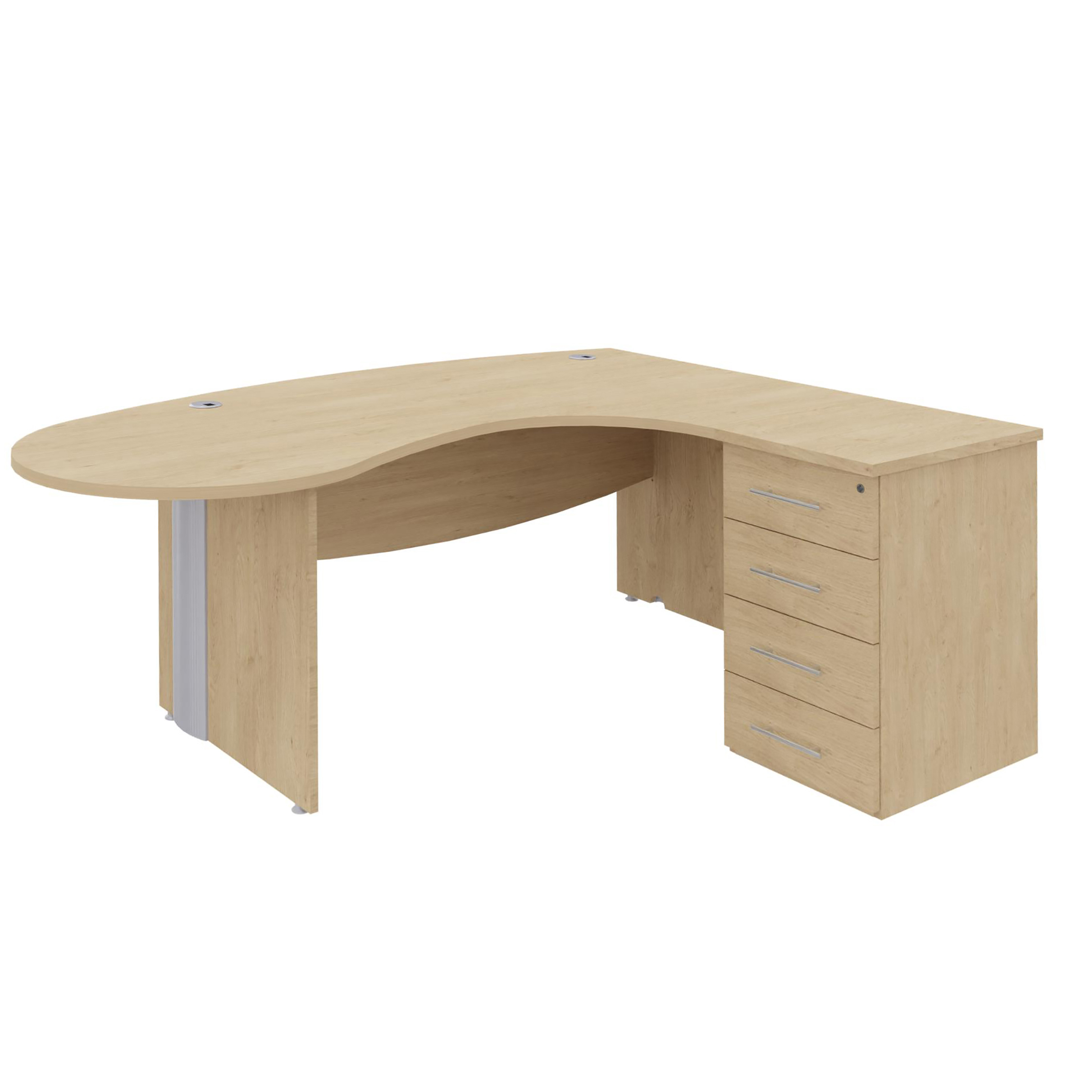Bureau ergonomique 90° asymétrique Majesty - l.200 x l.110 x pr.60 cm + caisson h. bureau 4 tir. plats - pieds panneaux
